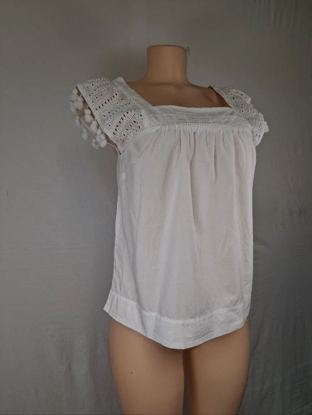 J. Crew White Square-Neck Crochet Sleeve Blousesize 2